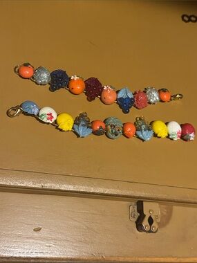 2 Vintage Plastic Fruit Bead Bracelets Old Costume Jewelry